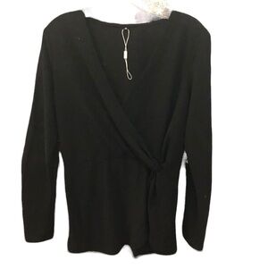 NWT Vote Pretty V Neck Black Long Sleeve Faux Wrap Tunic Top Sz M
